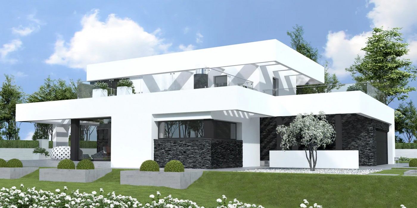Построим двухэтажный дом с плоской крышей 20 на 15 и гаражом Джакарта